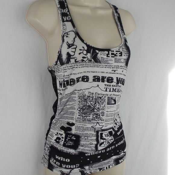 Body Central Black and White Graphic Tank Top - Picture 1 of 8